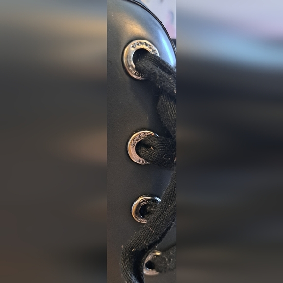 Coach Tristee Matte Black Tall Rubber Corset Lace Up Casual Prep Boot Shoe SZ 6B - Picture 8 of 11